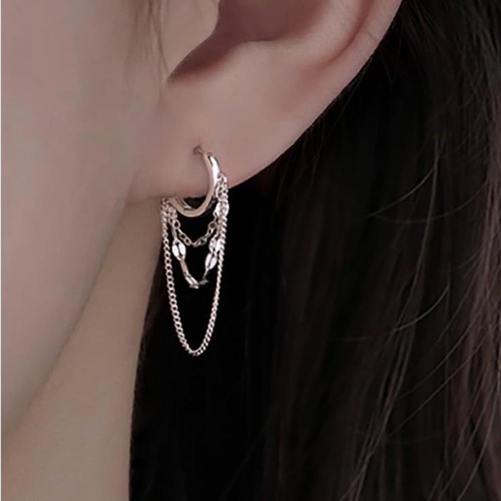 925 Sterling Silver Dangle Chain Hoop Earrings